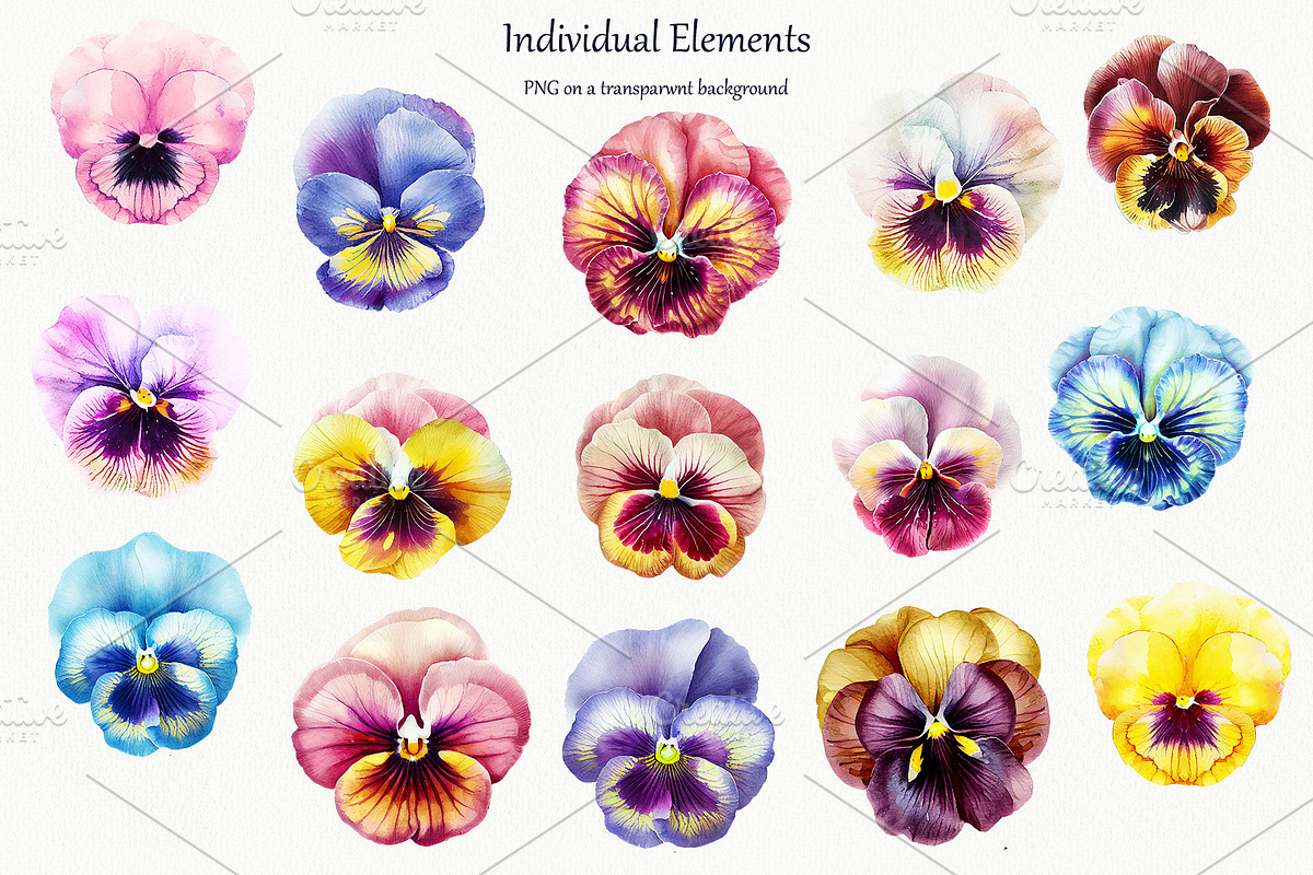 Watercolor Pansy Flowers Clipart, an Object Illustration by BarvArt (Photo 2 of 4)