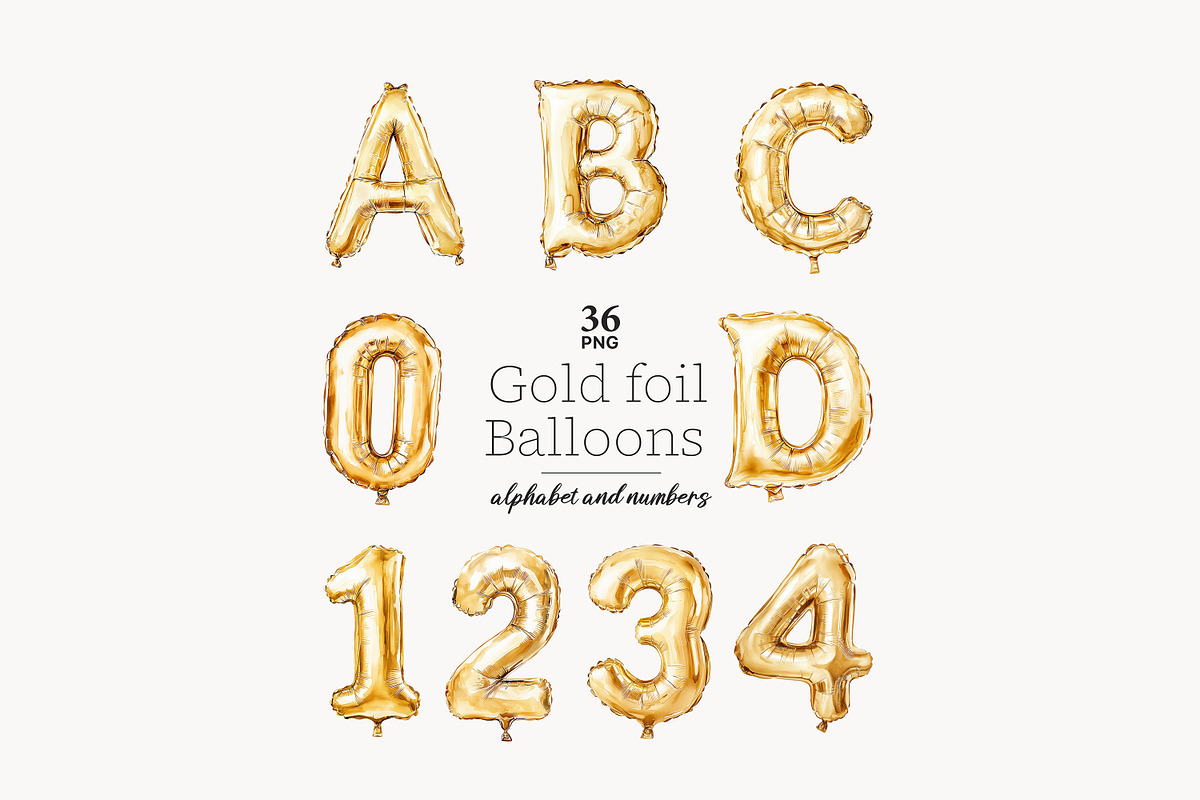 Gold Foil Alphabet Balloon Letters, a Decorative Illustration by GlamArtZhanna (Photo 1 of 5)