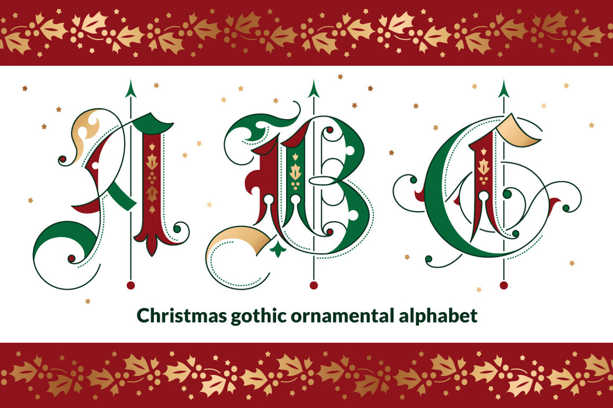 Christmas gothic ornamental alphabet