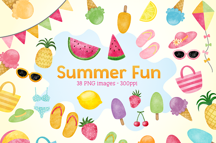Summer Fun Watercolor Clip Arts