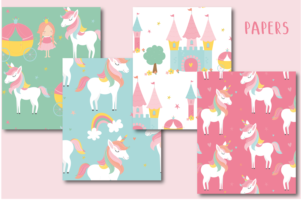 Princess & Unicorns paper, a Pattern Graphic by Poppymoondesign (Photo 2 of 2)