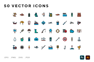 Fishing icons, an Outline Icon by Wencory