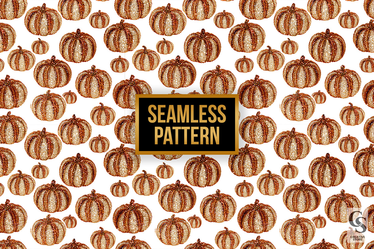Rhinestone Pumpkin Seamless Pattern,, a Pattern Graphic by Creative Store (Photo 4 of 5)