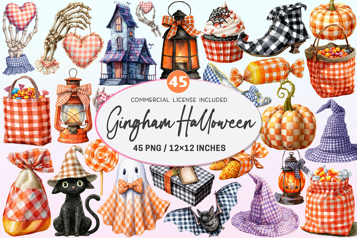 Gingham Halloween Clipart, a Graphic by CitraGraphics (Photo 1 of 4)