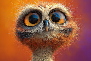 Adorable owl with big eyes and fluffy feathers stands in front o, an Animal Photo by Ales Munt