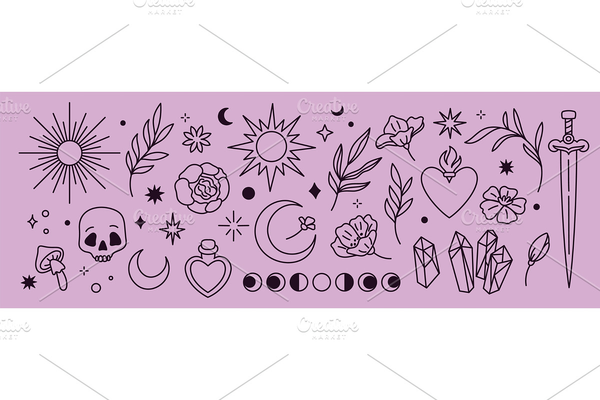 Mystic linear elements. Boho doodle, an Illustration by YummyBuum