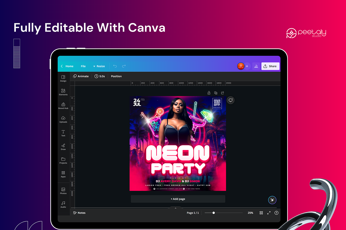Neon Canva Party Flyer Template, a Flyer Template by PeetalyStudioDesigns (Photo 4 of 6)