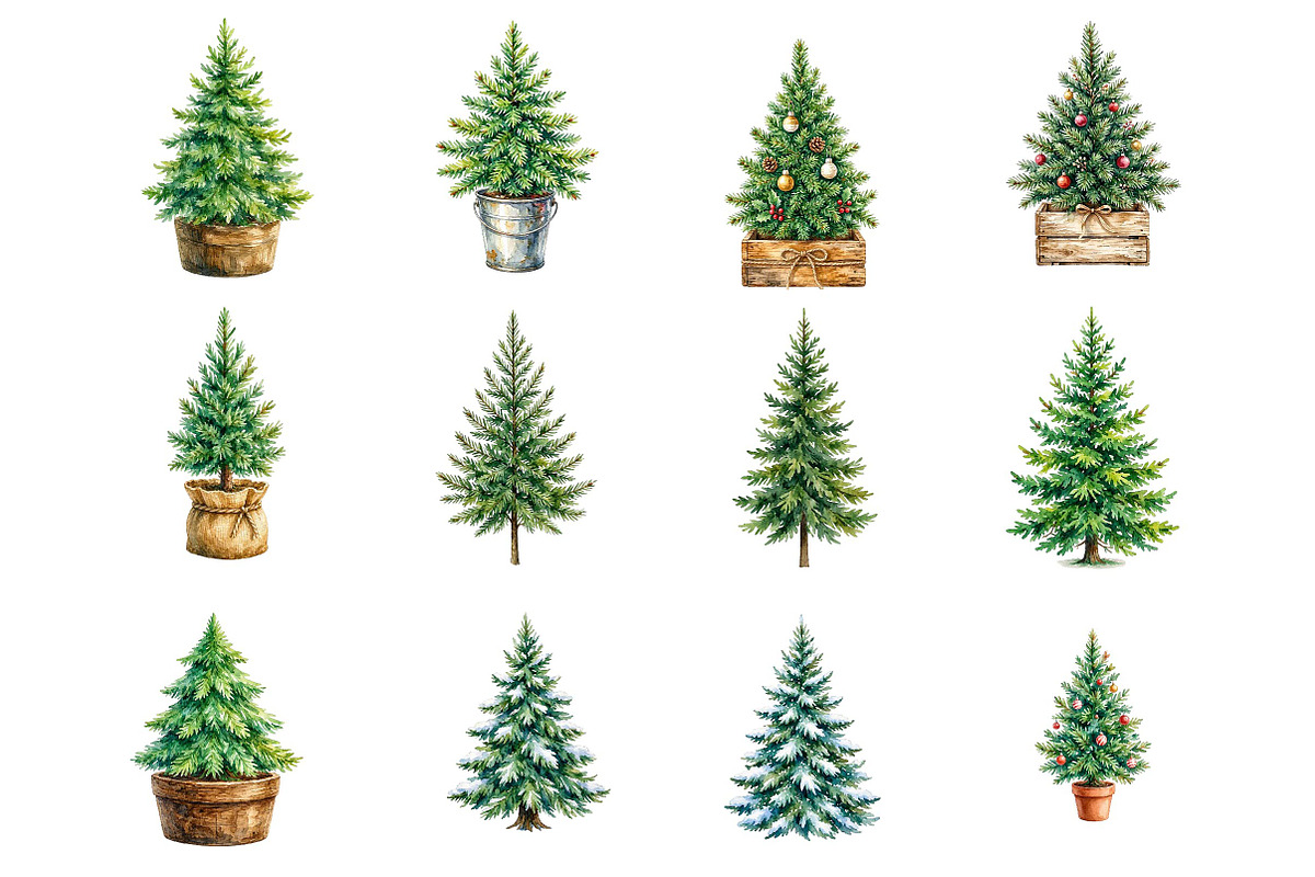 Watercolor Christmas Tree clipart, a Seasonal Illustration by fashionaddict (Photo 3 of 7)