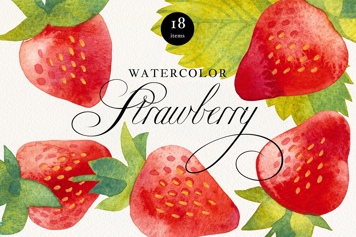 Watercolor Strawberry Fruits Clipart, a Food Illustration by Olga Begak Art & Design (Photo 1 of 5)