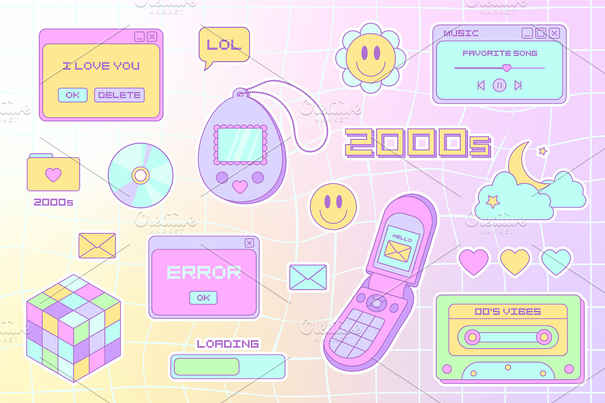 Y2K sticker illustrations, an Object Graphic by Kate Liusto