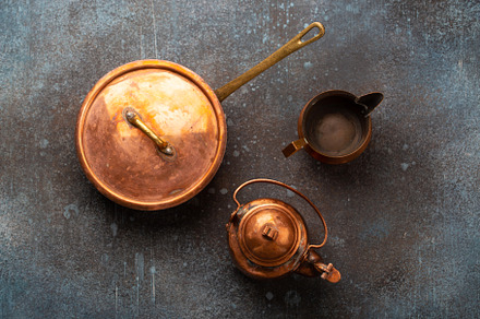 Old vintage copper empty tableware, a Food & Drink Photo by its_al_dente