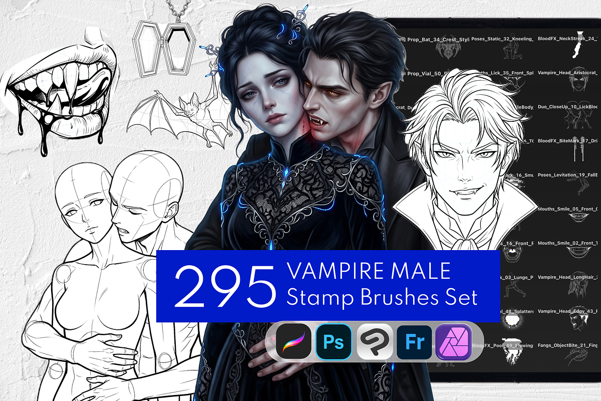 Vampire Male Procreate Brushes, a Brush Add-On by Selentaori Studio (Photo 1 of 13)