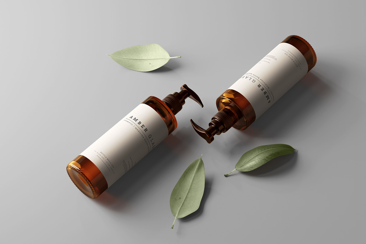 Amber Glass Pump Bottle Mockups, a Cups & Container Mockup by pmvch (Photo 9 of 10)