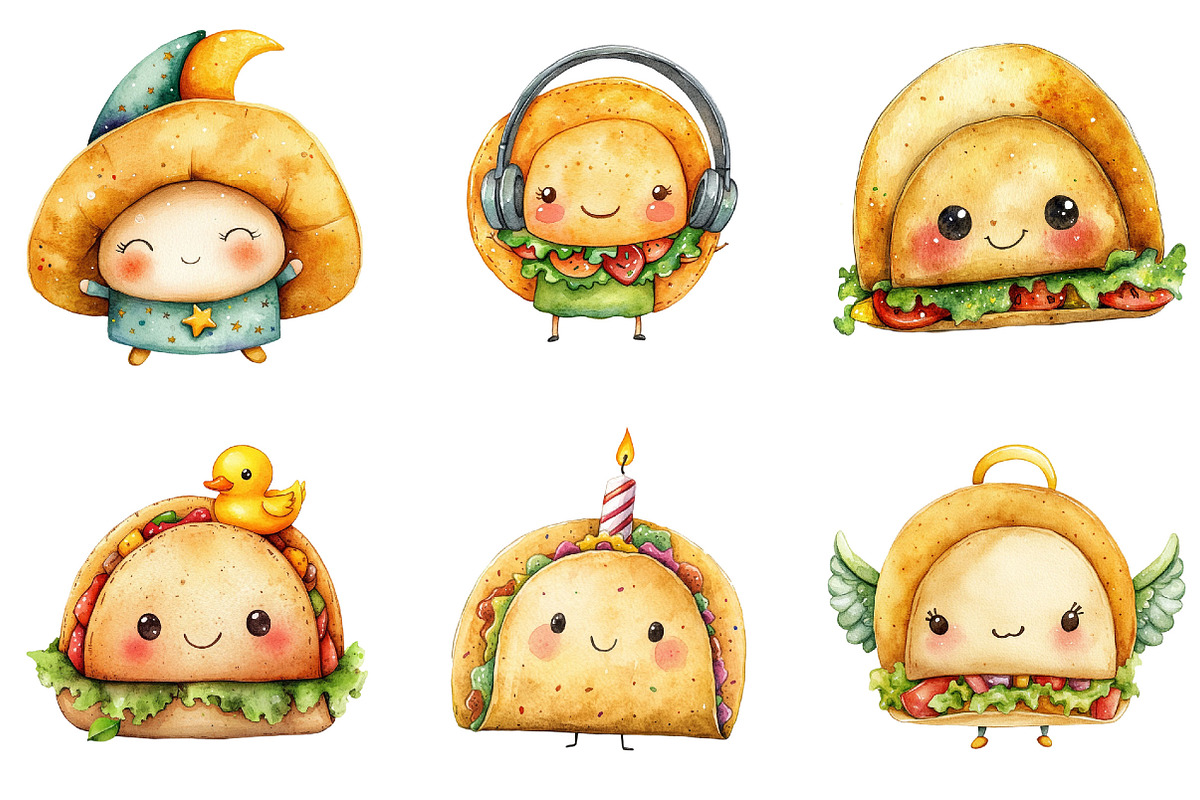 Kawaii Taco Clipart Bundle, an Illustration by Pixels.Craft (Photo 3 of 7)