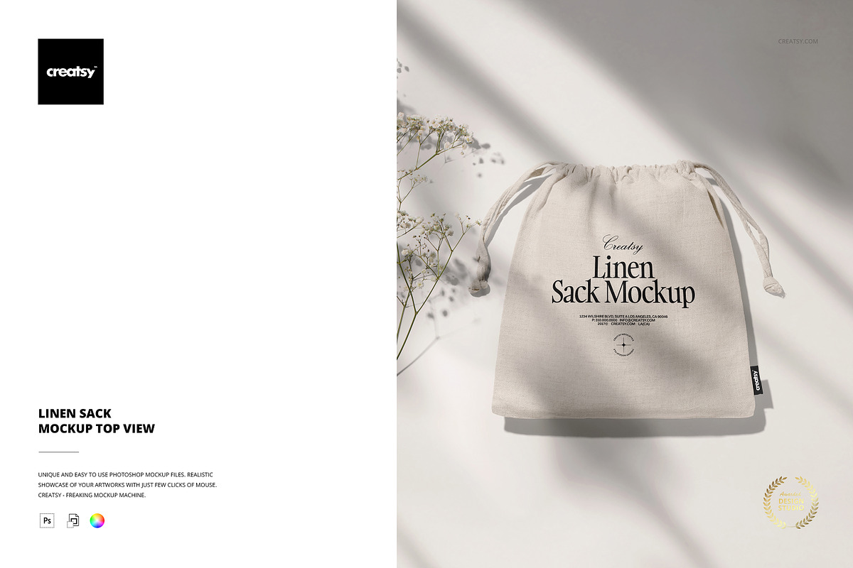 Linen Sack Mockup Top View, a Merchandise Mockup by creatsy5 (Photo 1 of 5)