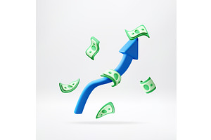 3D Blue arrow pointing upward with, a Finance Illustration by Abscent