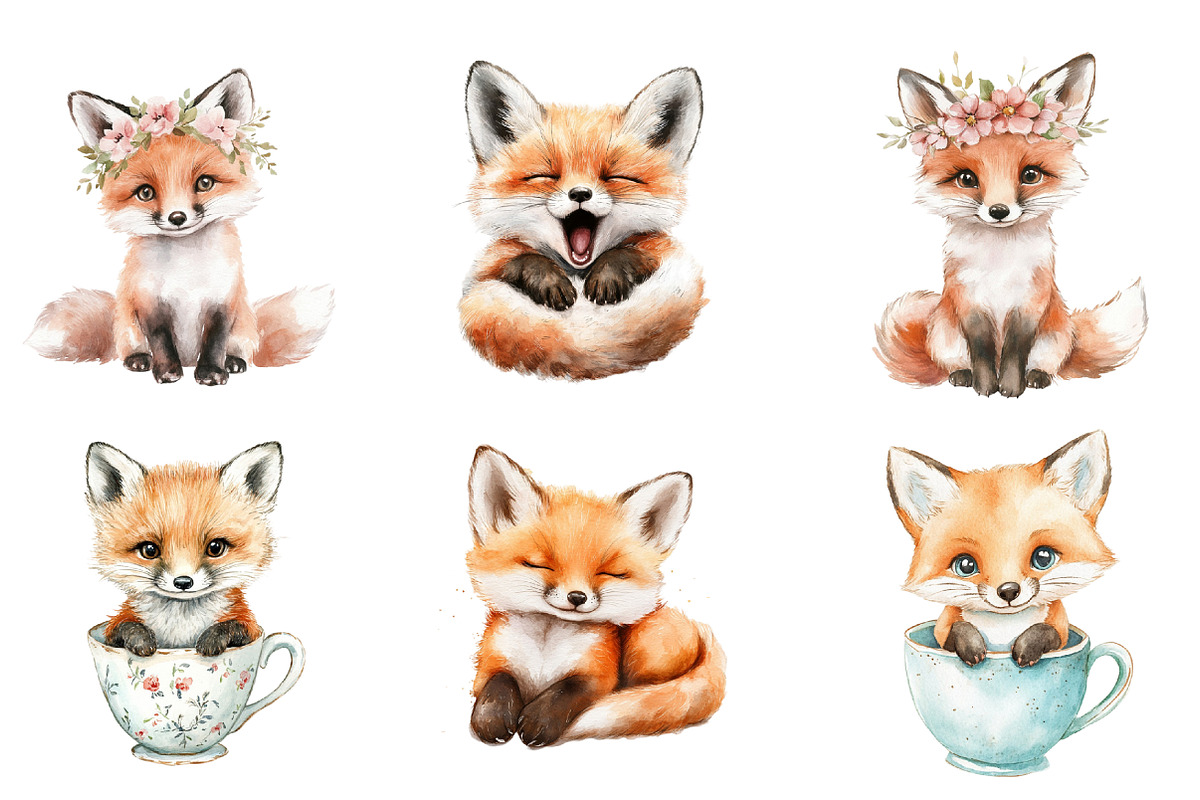 Cute Baby Foxes Clipart PNG, an Illustration by SinaCreation (Photo 4 of 5)