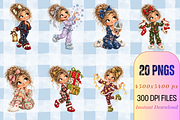 Christmas Pajama Girl Clipart Bundle, a Person Illustration by Ink Gallery (Thumbnail 4 of 13)