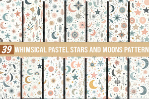 Whimsical Pastel Stars and Moons, an Illustration by DreamCafeArt