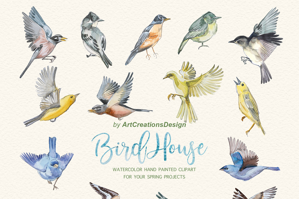Watercolor Birdhouse Clipart Set, a Seasonal Illustration by ArtCreationsDesign (Photo 6 of 12)
