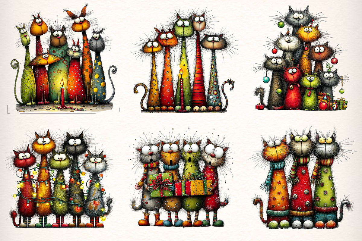 Whimsical Christmas Cats Clipart PNG, an Illustration by Dream Creation (Photo 4 of 8)