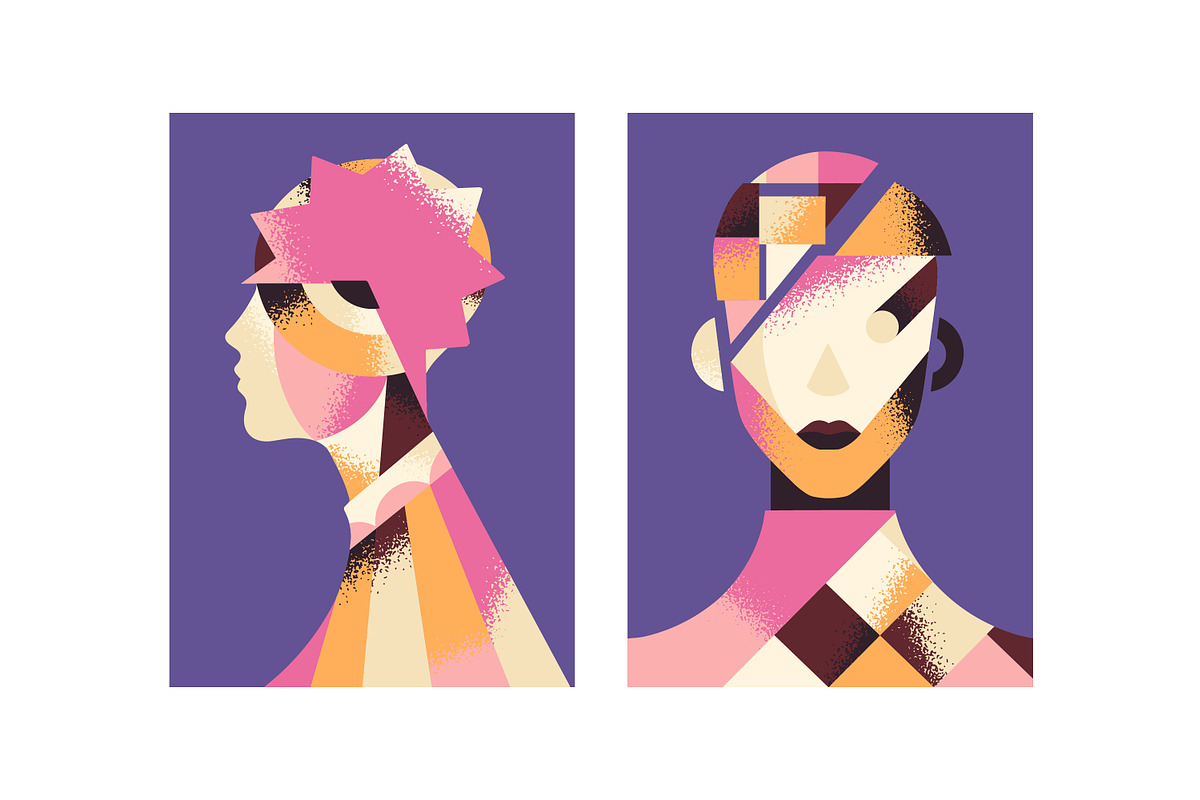 Abstract geometric woman faces cards, a Decorative Illustration by PaperTrident (Photo 3 of 3)