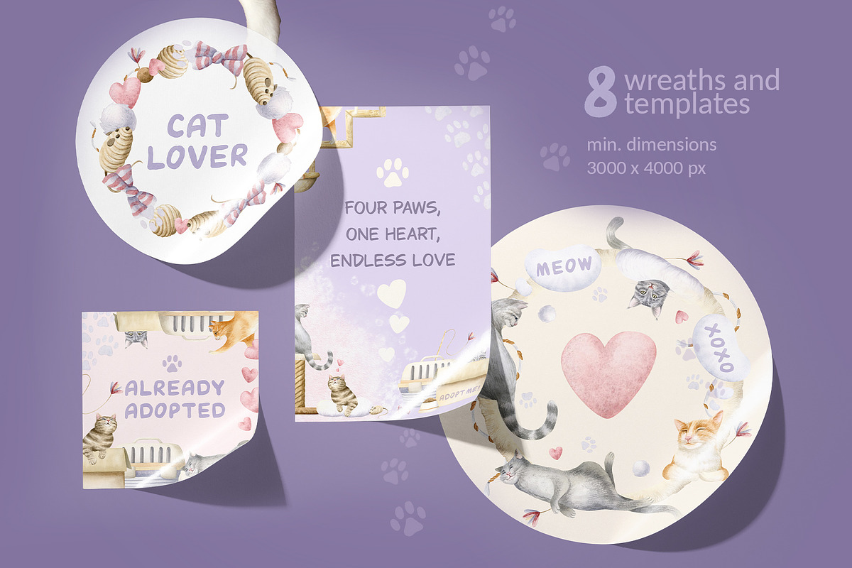 Cats Funny Toys Watercolor Clip art, an Animal Illustration by Elena Malgina Clipart (Photo 14 of 19)