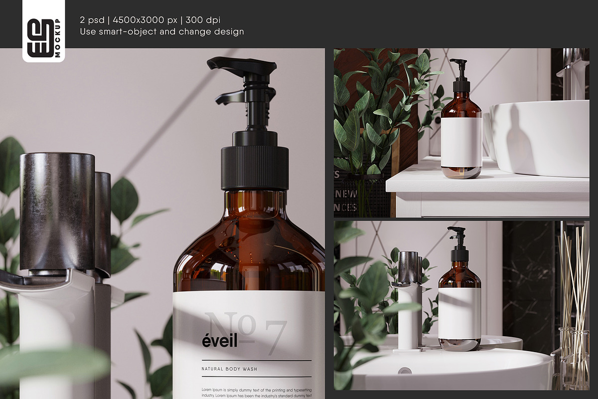 Amber Glass Pump Bottle Mockup, a Household Mockup by SD Mockup (Photo 3 of 4)