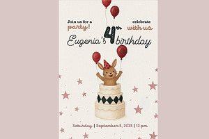 Bunny Birthday Invitation, an Invitation Template by DijanaDesignShop