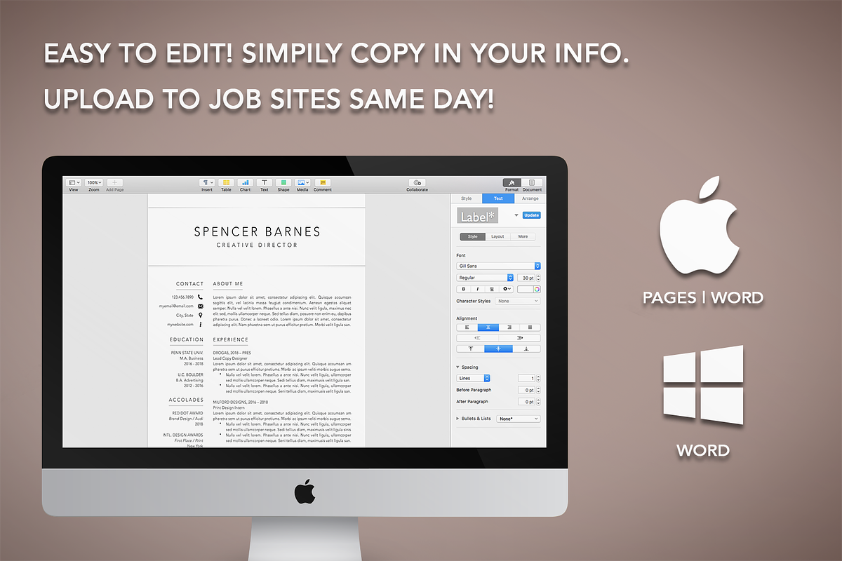Modern Resume CV Template Word Pages, a Resume Template by The Creative Resume (Photo 8 of 8)