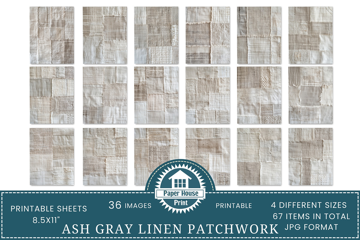 Ash Gray Linen Patchwork Papers, an Illustration by NiiiNArt (Photo 3 of 8)