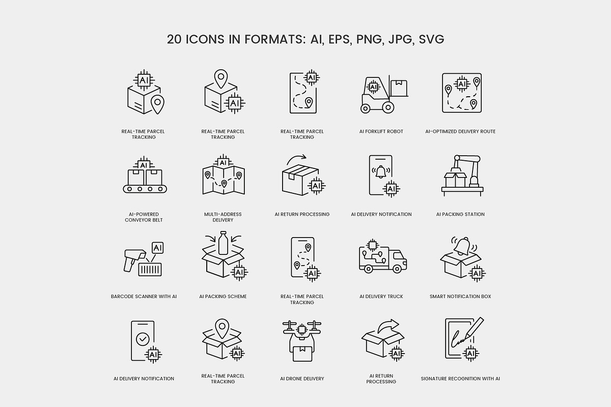 Smart Logistics with AI Icon Pack, an Outline Icon by Grand Design (Photo 2 of 3)