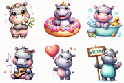 Watercolor Cute Hippo Clipart, an Illustration by OK Design (Thumbnail 4 of 5)