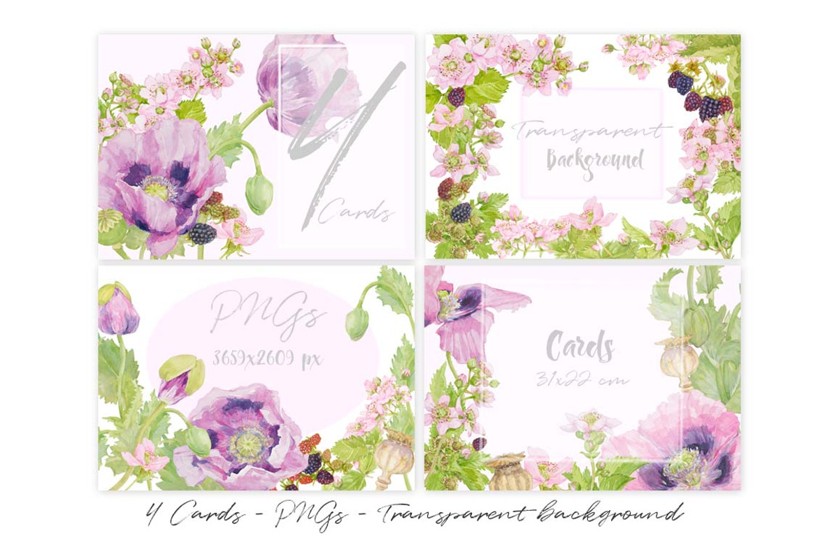 Purple Poppies&Blackberries-Clipart, an Illustration by watercolorwild.graphics (Photo 8 of 10)