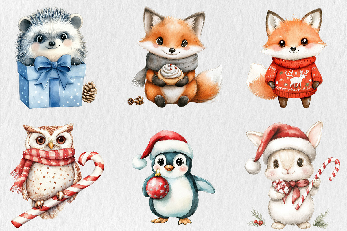 Kawaii Christmas Animal Clipart, an Animal Illustration by Rose Art (Photo 3 of 4)