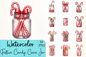 Festive Candy Cane Jar Clipar, an Illustration by CrexoraLab