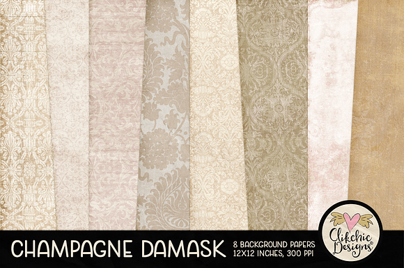 Champagne Wedding Damask Textures preview 6