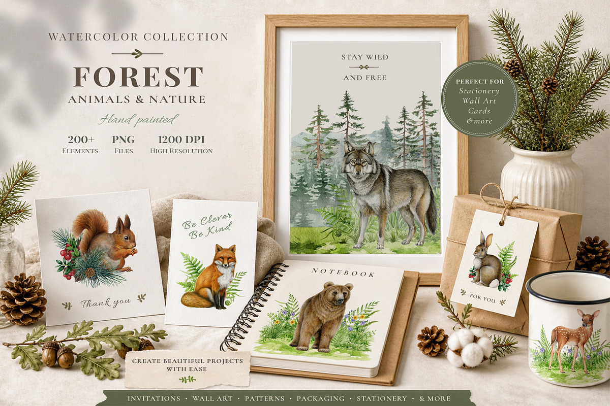 Woodland Animals Watercolor Clipart, an Animal Illustration by AnitaPol (Photo 2 of 17)