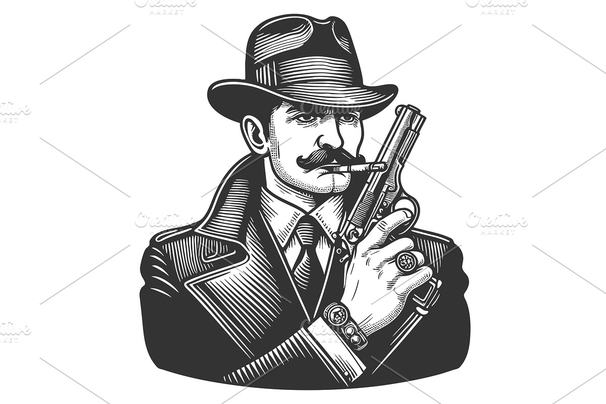 Retro Russian Gangster Holding, a Person Illustration by AlexArt