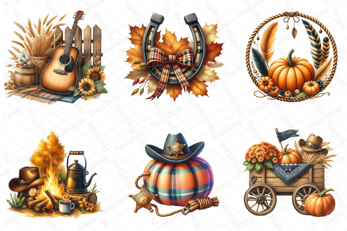 Watercolor Cowboy Autumn Clipart, an Illustration by DreamPrint404 (Photo 3 of 5)