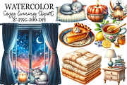 Watercolor Cozy Evening Clipart, an Illustration by Rose Art (Thumbnail 1 of 7)