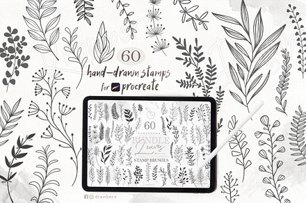 Leaves & Branches Stamp Brushes 003, a Brush Add-On by Drawberx