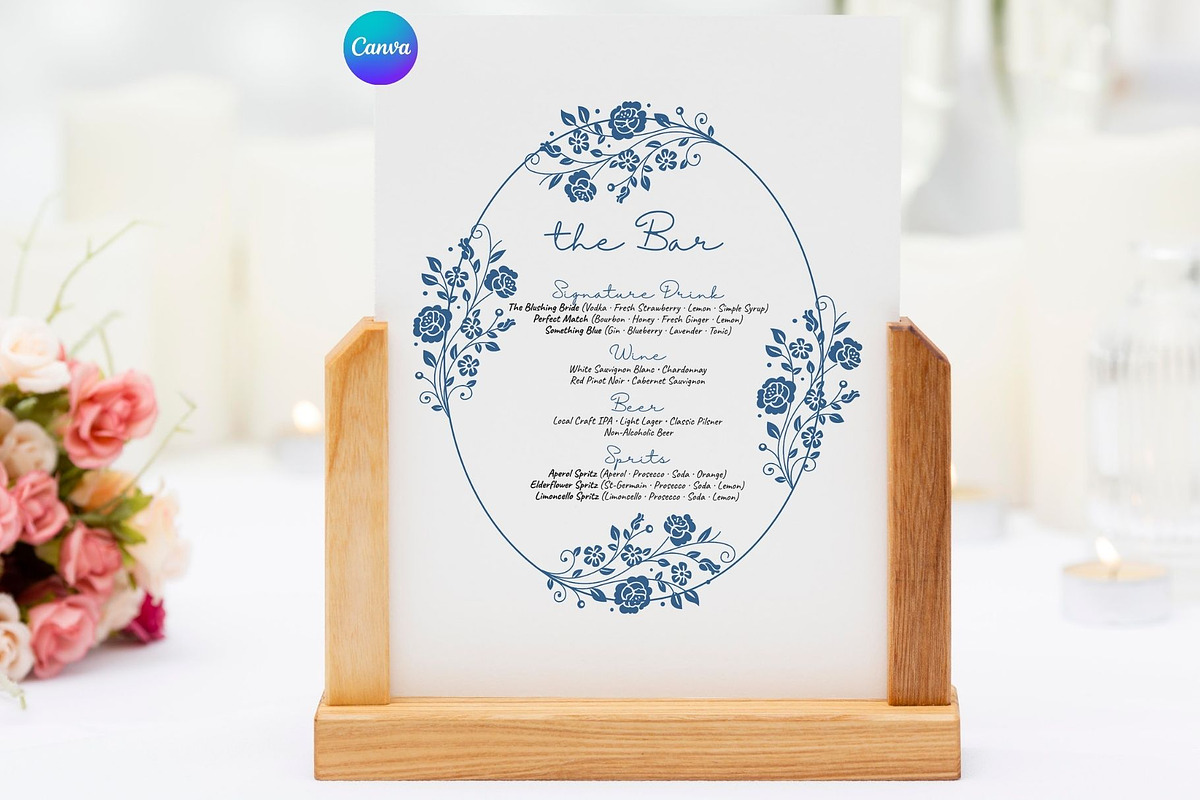 Wedding Drink Menu Template Canva, a Poster Template by GraphiCarola (Photo 1 of 8)