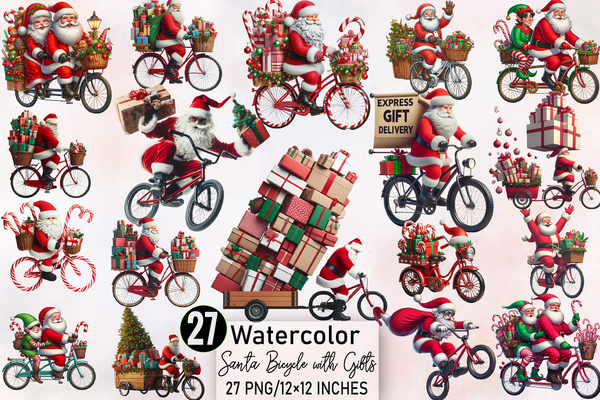 Santa Bicycle with Gifts Clipart Bun, an Illustration by SVGArt (Photo 1 of 7)