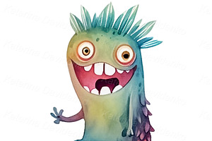 Cartoon Monsters Stickers Watercolor