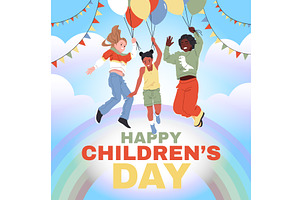 Children day with air balloons, a Person Illustration by YummyBuum
