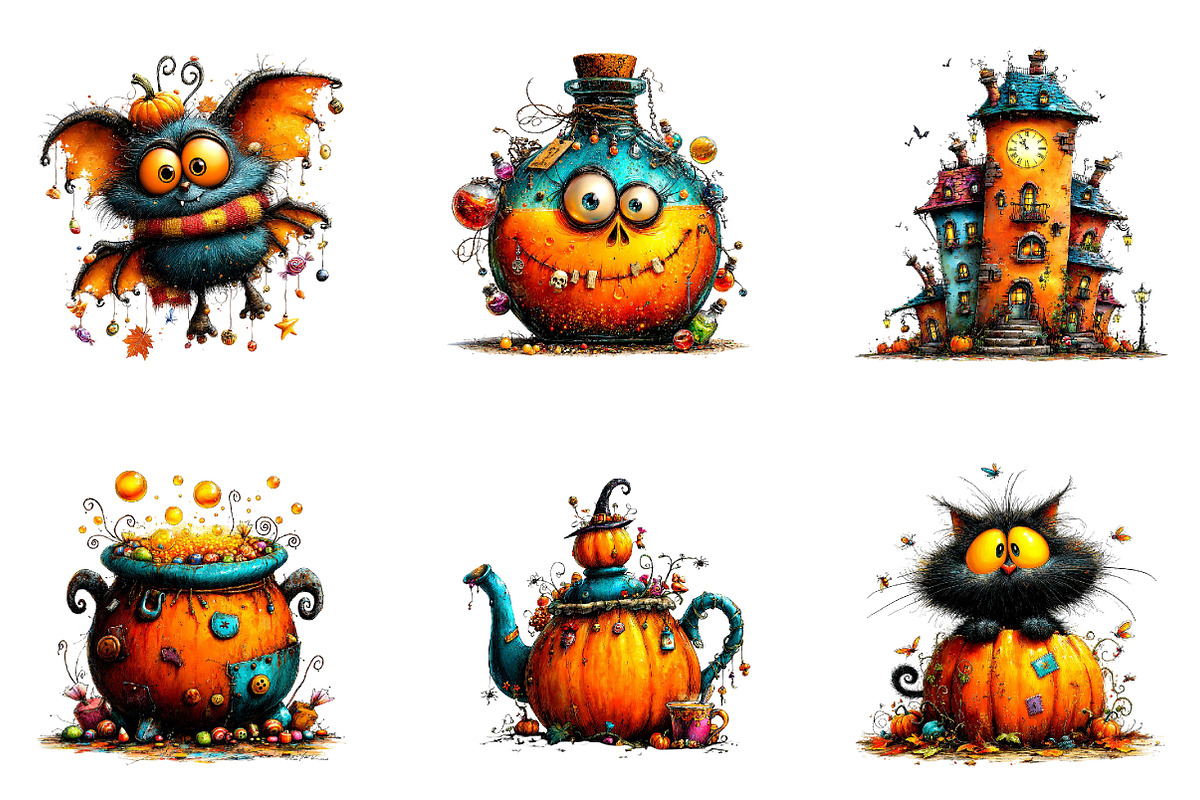 Whimsical Halloween Clipart, a Seasonal Illustration by CreationArt (Photo 3 of 5)