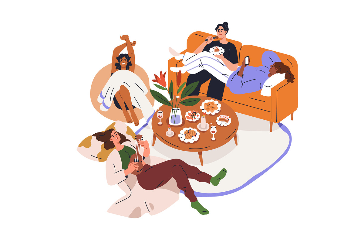 Friends gathering at dinner table, a Person Illustration by Good Studio (Photo 13 of 14)