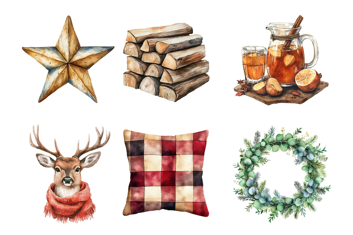 Watercolor Farmhouse Christmas PNG, an Illustration by SinaCreation (Photo 3 of 7)
