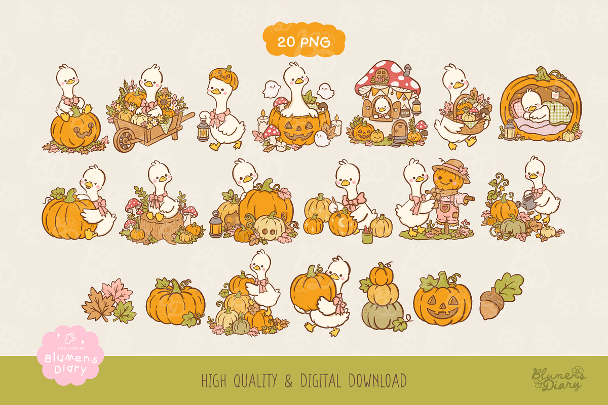 Pumpkin Patch Goose Clipart, a Seasonal Illustration by Blumensdiary (Photo 2 of 6)